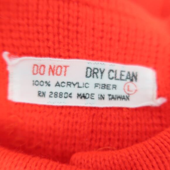 Vintage 70s Vibrant Red Acrylic Knit Button Front Cardigan Sweater L - Picture 5 of 5